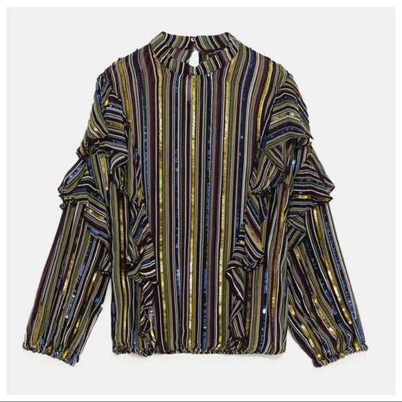 NWT. Zara Striped Top with sequins. Size XS - Picture 1 of 8